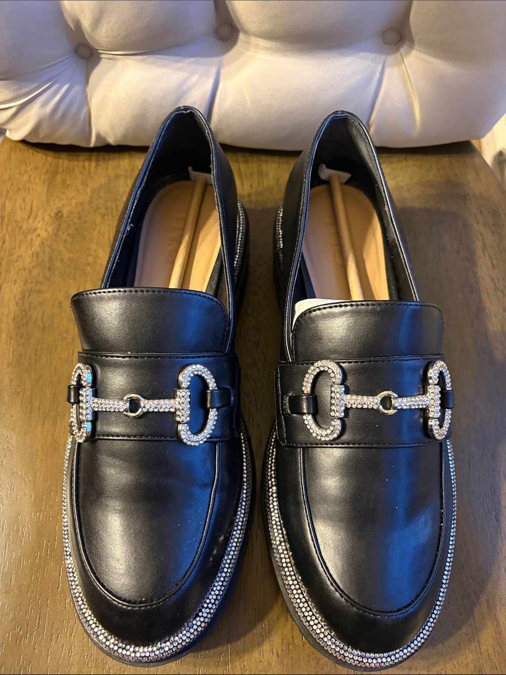 Black Embellished Leather Loafers